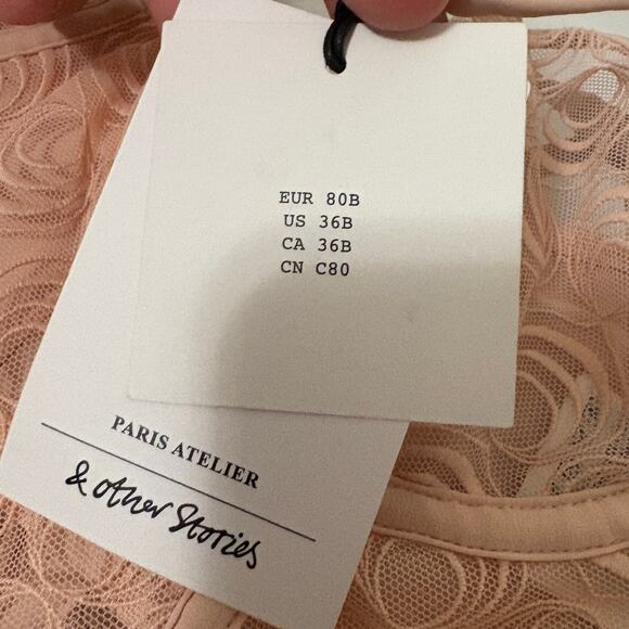 & Other Stories Size 36B Lace Bustier Underwired Bra Pink Adjustable Straps - Picture 8 of 9